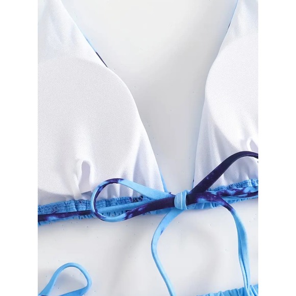 NEW Blue Tie Dye Thong Micro Cheeky String Bikini Size MEDIUM - Picture 4 of 7